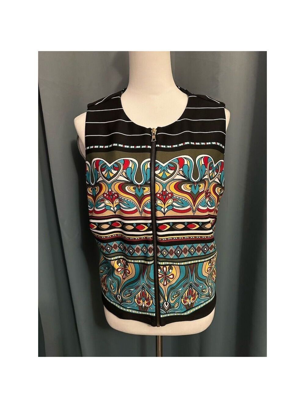 Ashley Stewart Women's Geo Pattern Zip Up Vest Size 14/16 Multicolor Casual